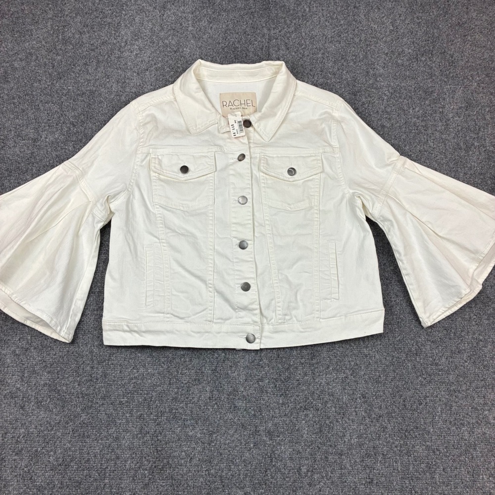 Rachel Rachel Roy Womens White Denim Bell Sleeve Trucker Jacket XL New